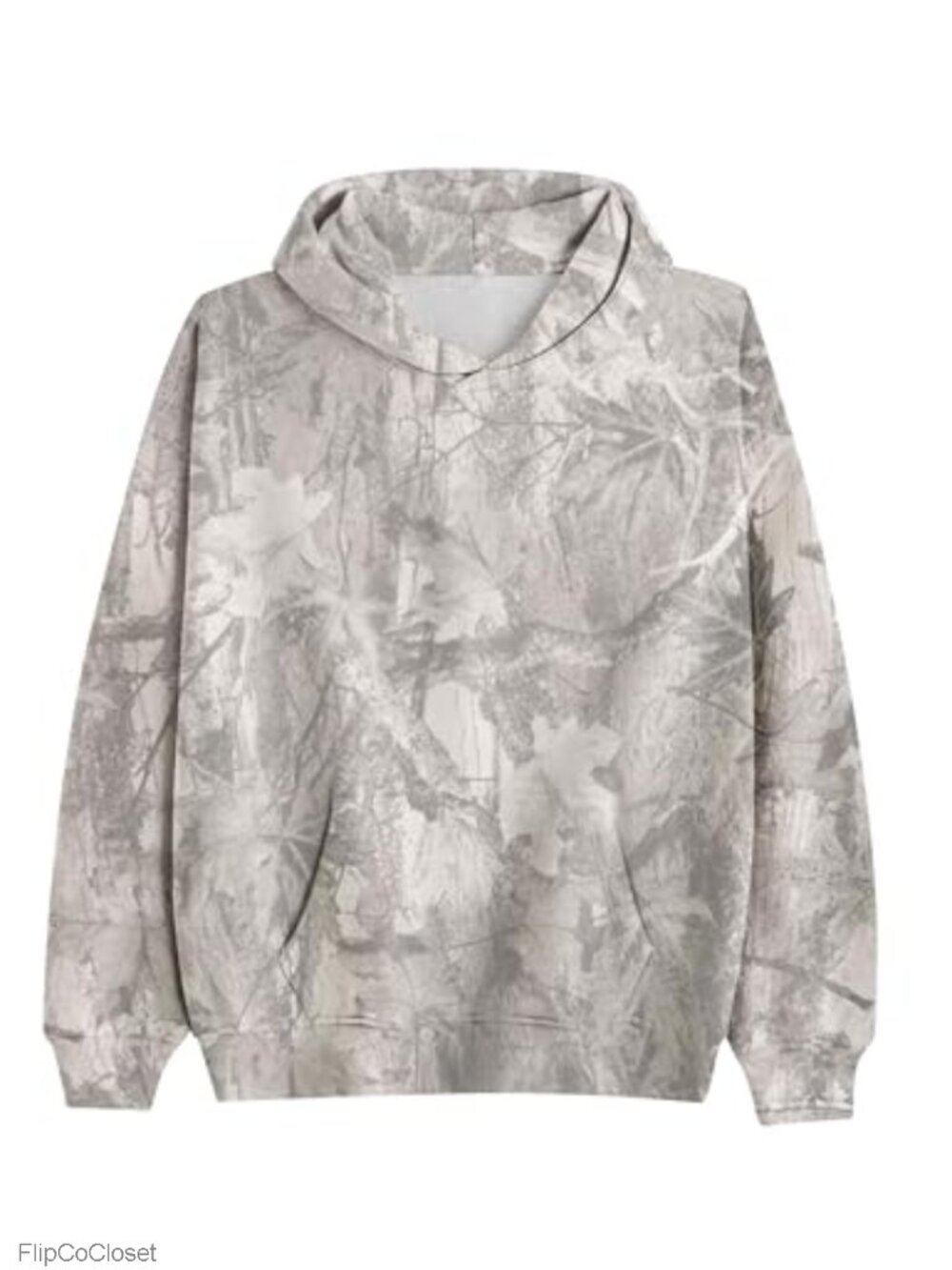 Oversized Fleece Camo Maple Leaf Hoodie Kangaroo Pocket Pullover Sweatshirt